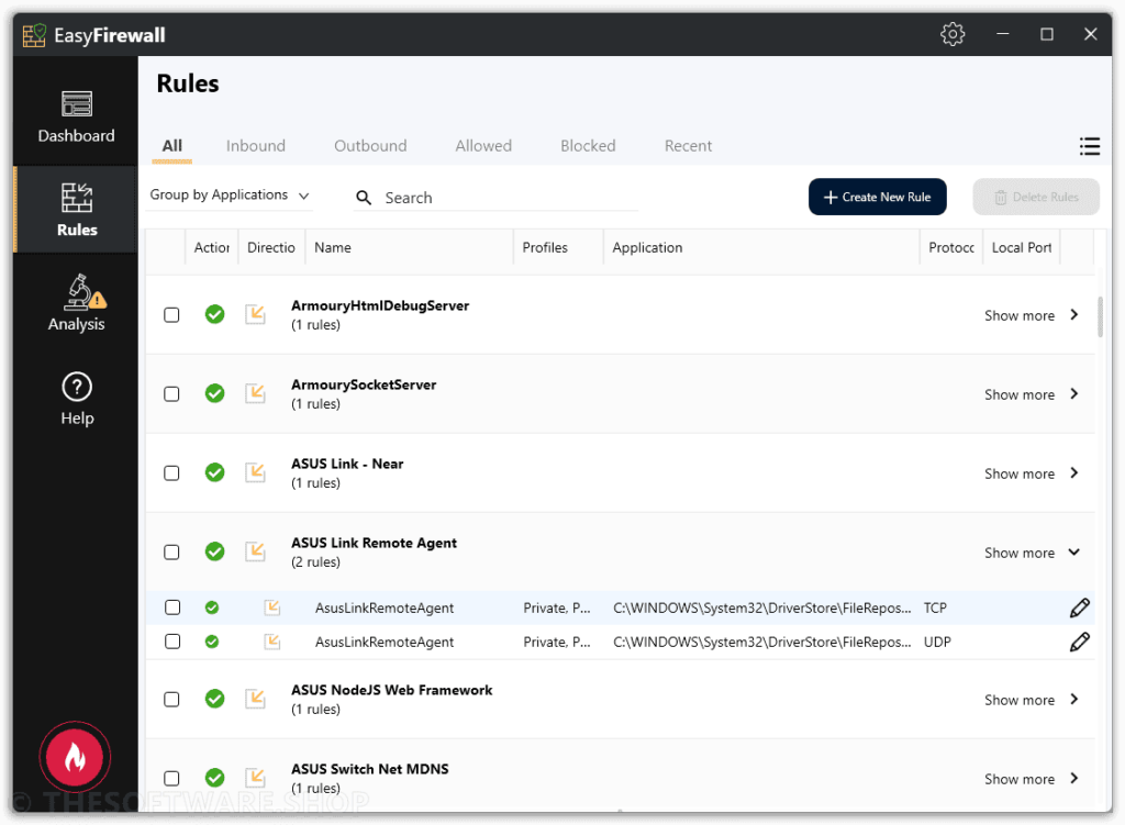 Abelssoft EasyFirewall - Rules