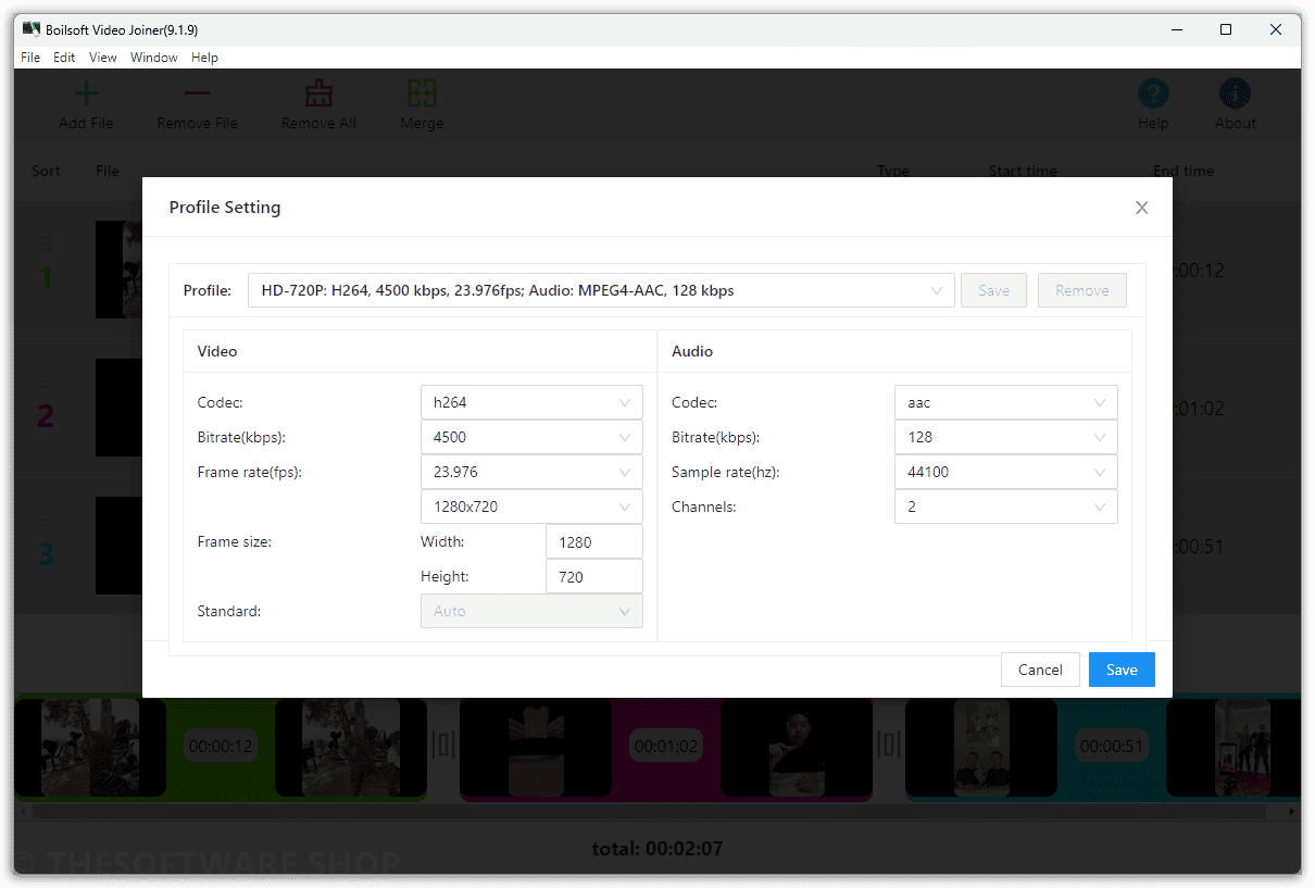 Boilsoft Video Joiner - Profile Settings