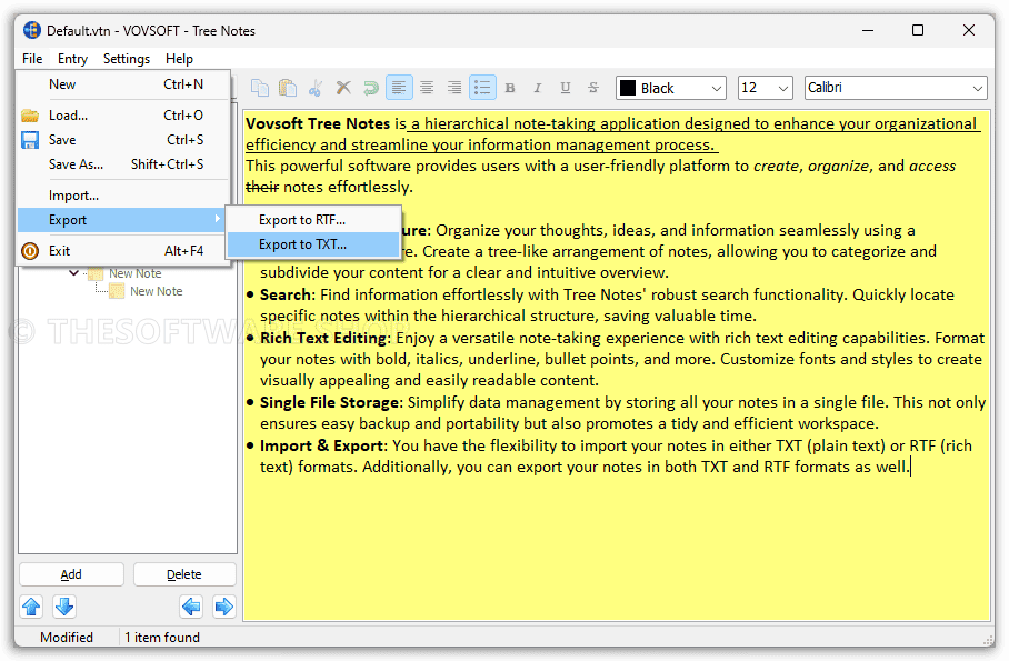 Vovsoft Tree Notes Export Import