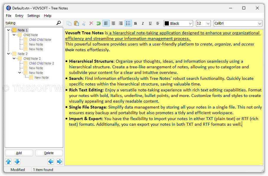 Vovsoft Tree Notes Screenshot