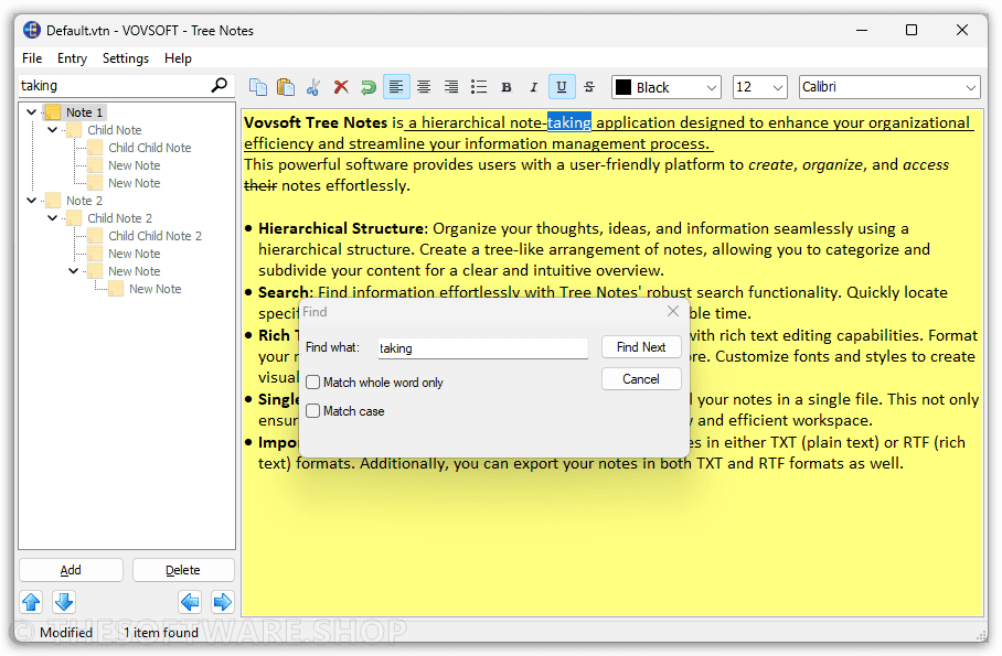 Vovsoft Tree Notes Search