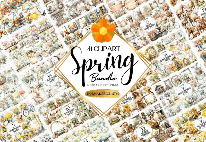 Hello Spring Clipart Huge Bundle Sale Download