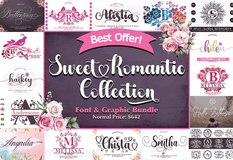 Sweet Romantic Collection Font Graphic Bundle Download
