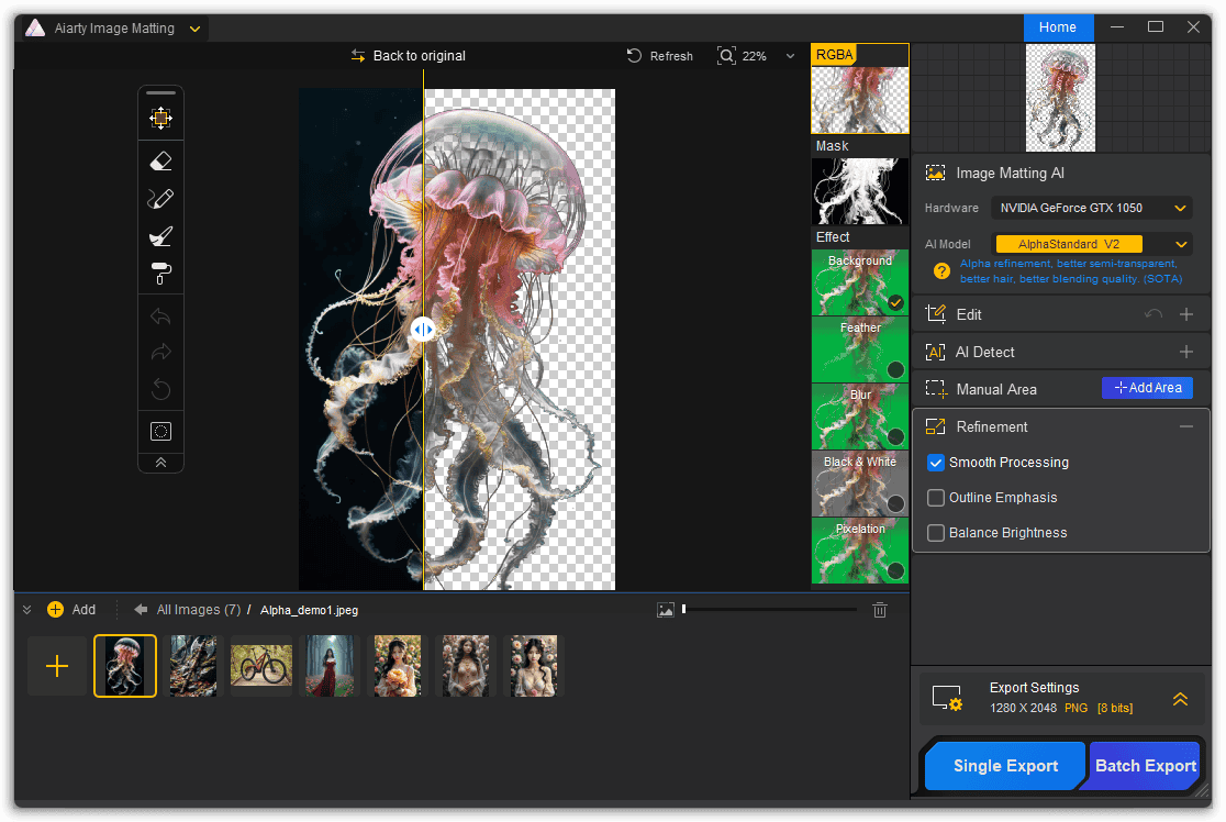 Aiarty Image Matting Interface Screenshot