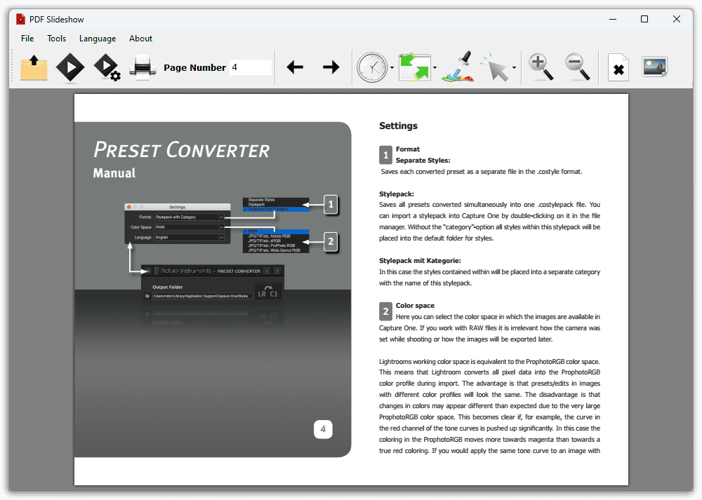 PDF Slideshow PRO interface screenshot