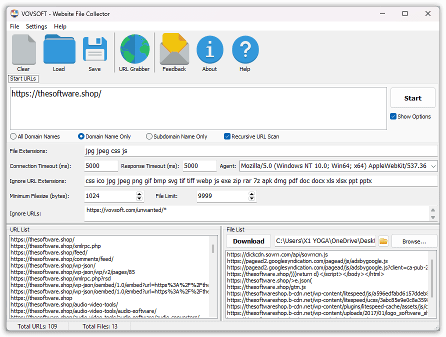 Vovsoft Website File Collector Screenshot