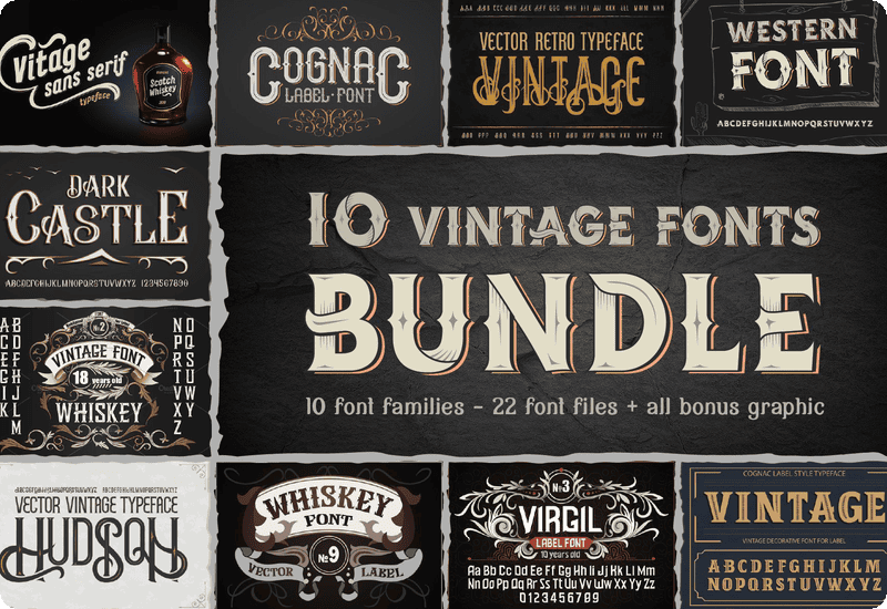 10 Vintage Font Families Bundle Discount Sale Download