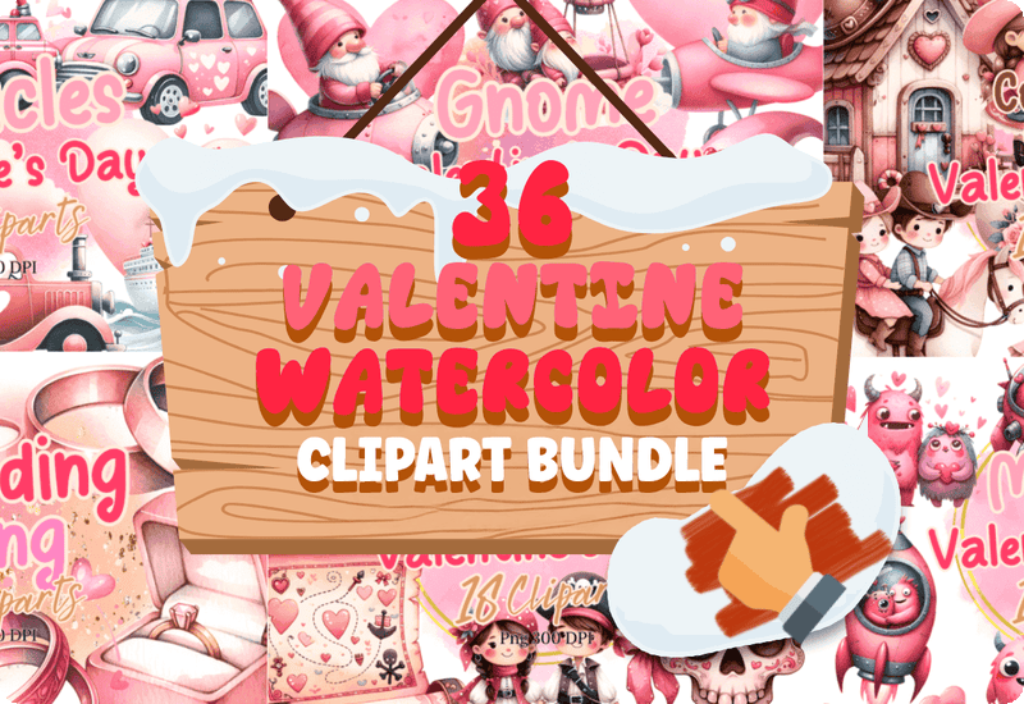 Cute Valentine Watercolor Clipart Bundle Sale Download