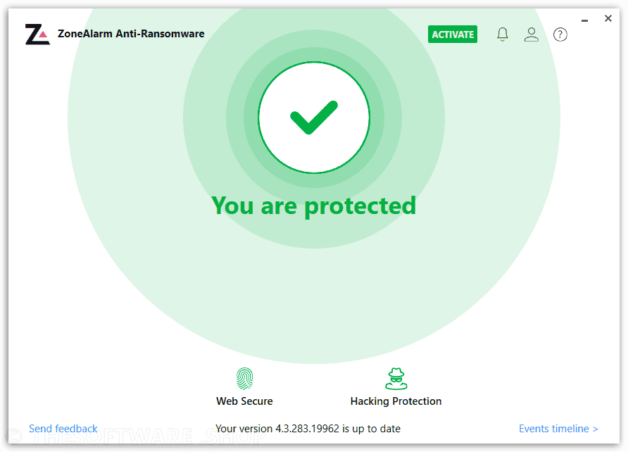 ZoneAlarm Anti-Ransomware Main Interface Screenshot