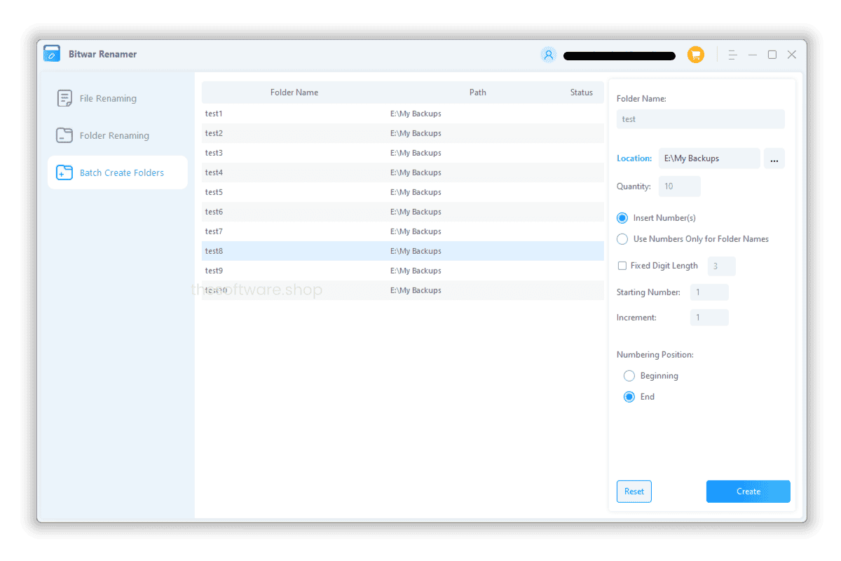 Bitwar Renamer - Batch Create Folders