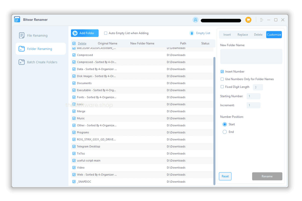 Bitwar Renamer - Folder Renaming