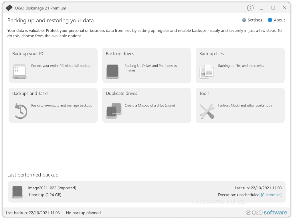 O&O DiskImage 21 Premium - Main Interface
