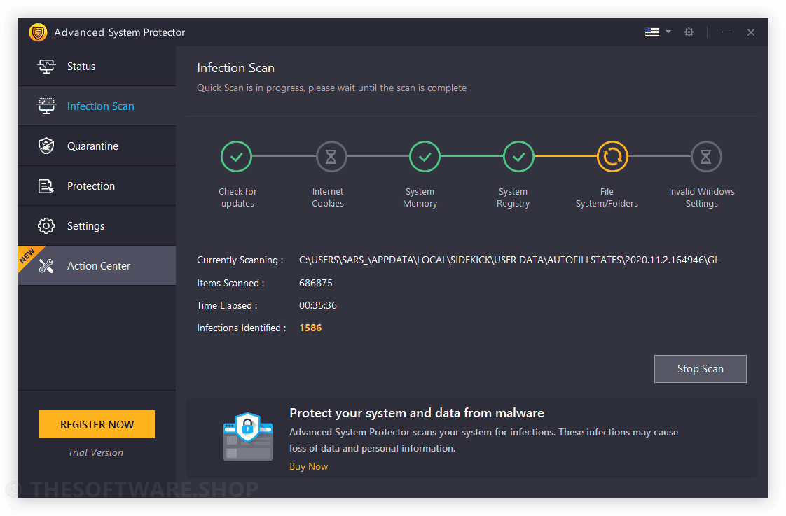 Systweak Advanced System Protector - Infection Scan