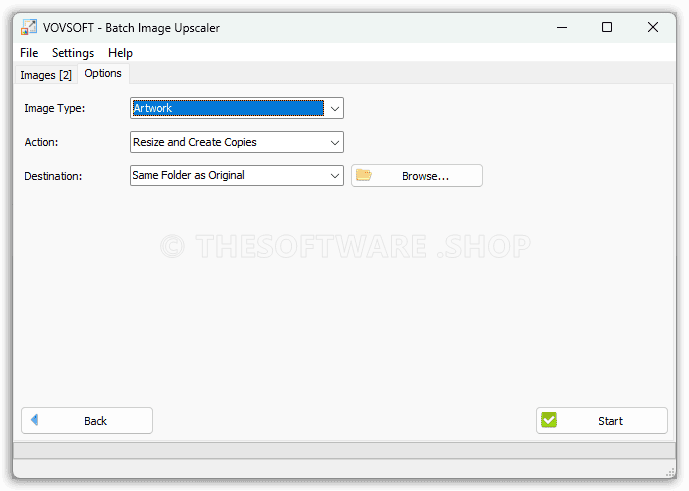 Vovsoft Batch Image Upscaler - Options