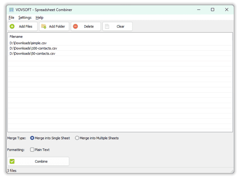 Vovsoft Spreadsheet Combiner Screenshot