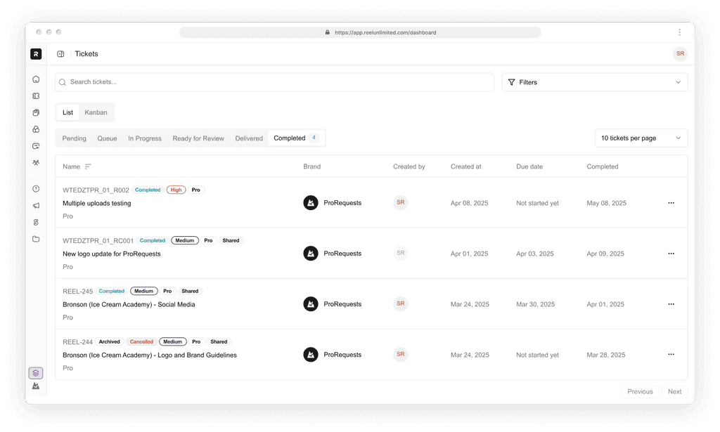 Prorequests Dashboard