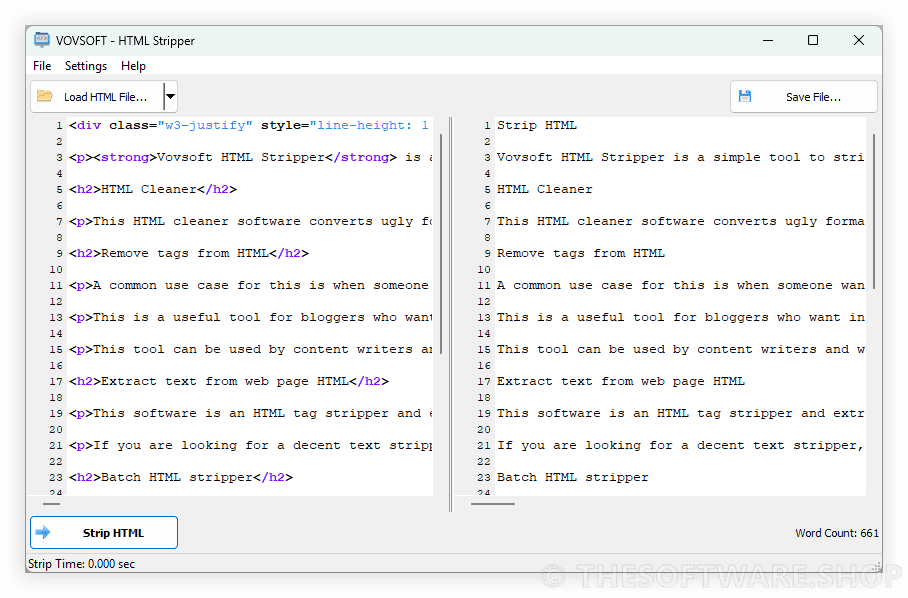 Vovsoft HTML Stripper Screenshot